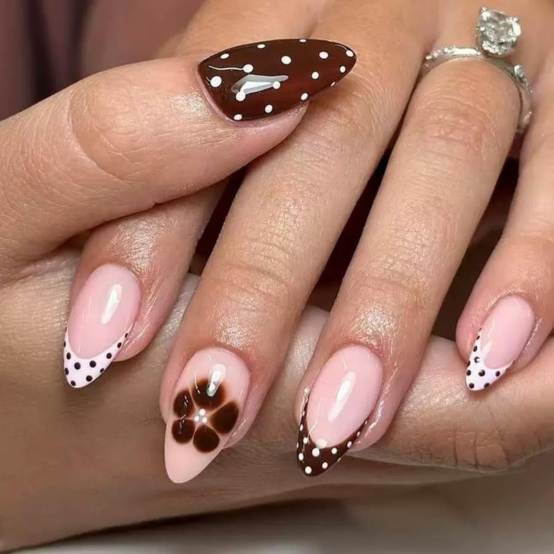 CTTHNBD 6 Packs (144 Pcs) Press on Nails Short Square, Almond Press on Nails, with Leopard Print Polka Dot Design French Tip Fake Nails for Women - 12 Sizes, 6Styles - Image 3